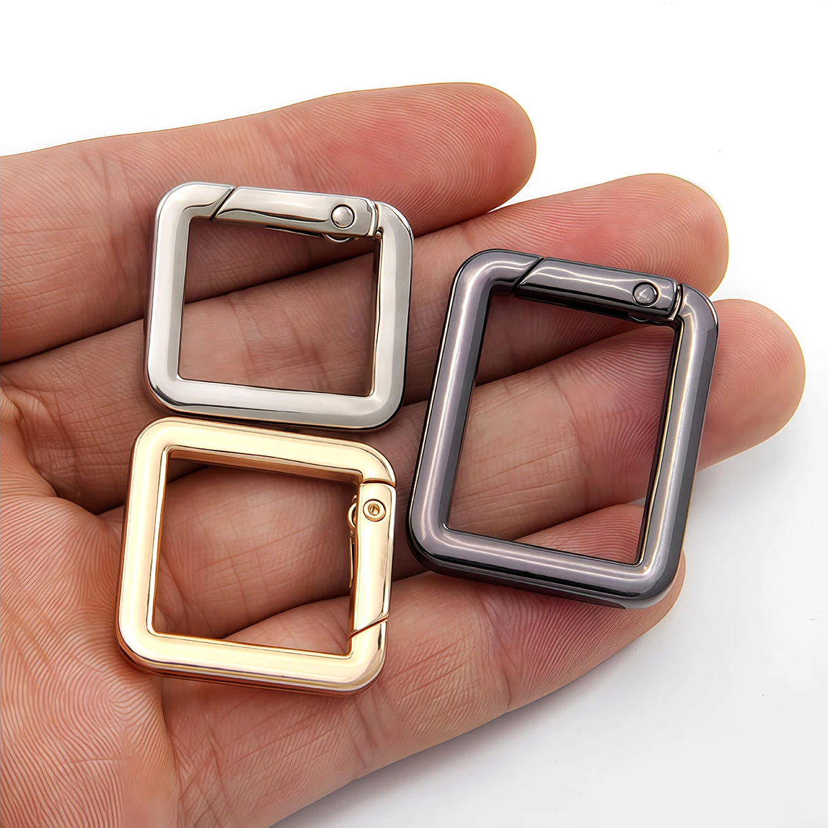 2 Stück Quadratischer Federverschluss O-Ring Öffnbarer Lederbeutel Handtasche Gürtelriemen Schnalle Schlüsselanhänger Anhänger Schlüsselkette Schnappverschluss Clip – Detail 6