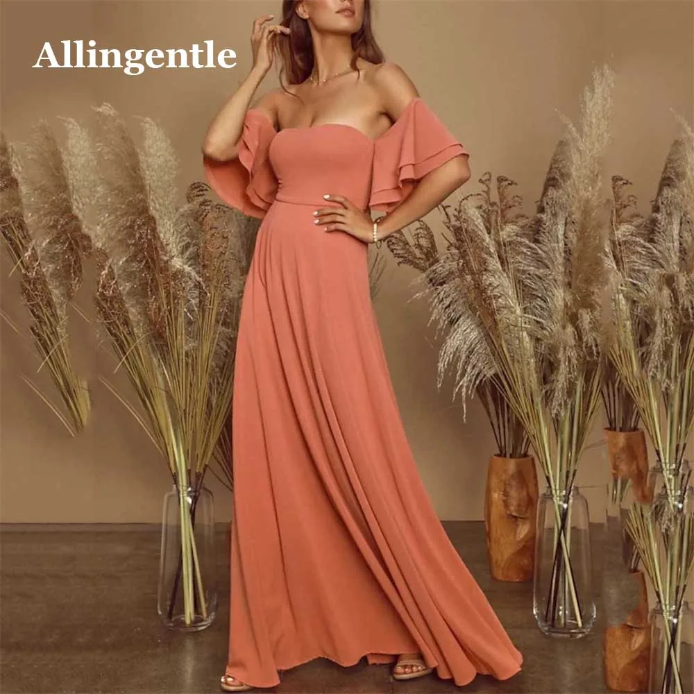 

Allingentle Classic A-Line Evening Dresses Strapless Prom Dresses Off Shoulder Party Gowns Sexy Backless Zipper Robe De Soriee