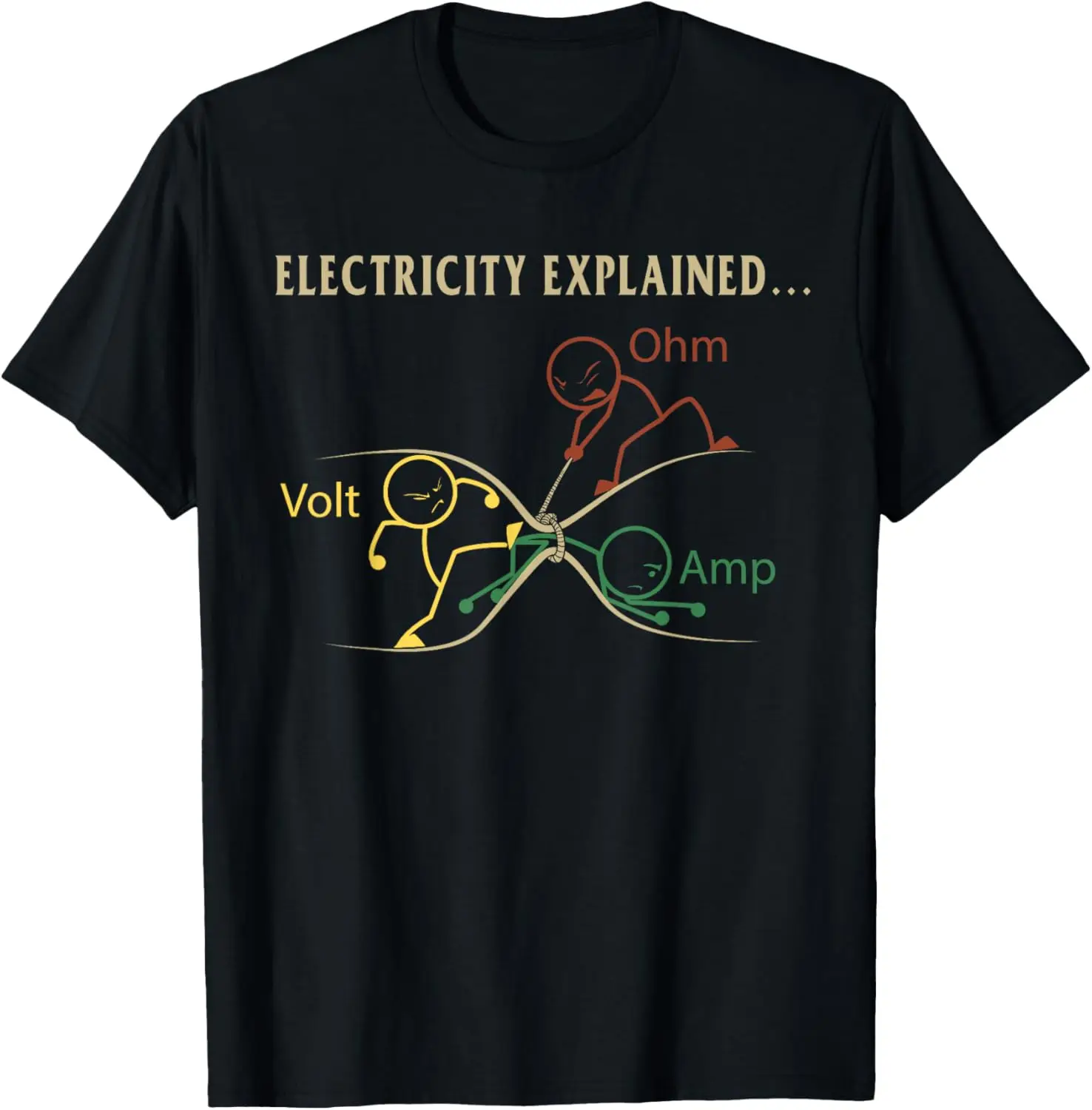 Electricity Explained Ohm Volt Amp Physics Graphic Cotton T-Shirt Funny Casual Crewneck Tee