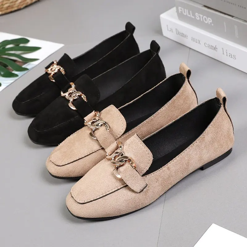 Spring Fashion Flat Shoes Women Quality Metal Slip on Loafer Shoes Ladies Flats Mocassins Big Size 35-41 Sapato Feminino 2024