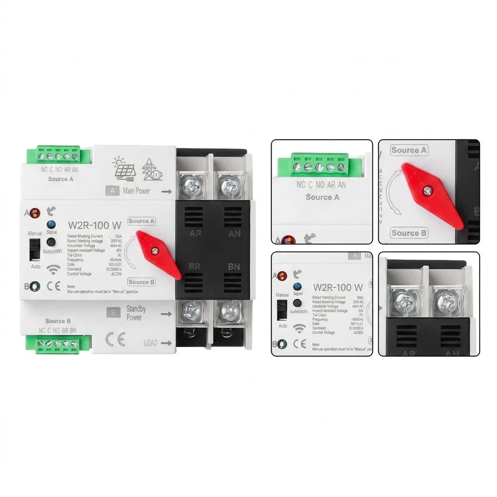 AC220V 63A 2P WIFI Dual Power Automatic Transfer Switch For Solar Generator Mains Backup Smart For Tuya App Control Device