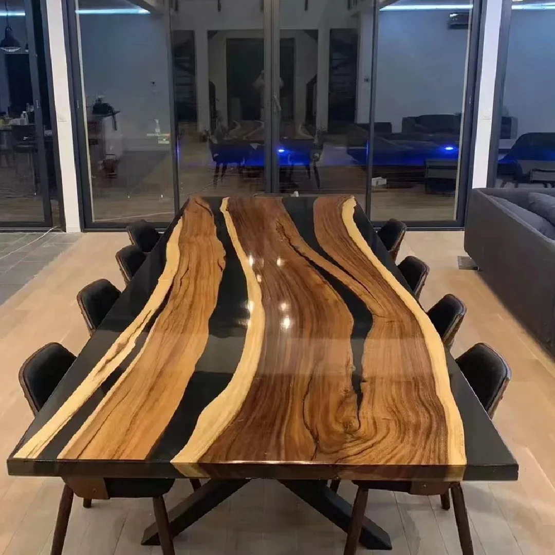 Desktop Solid Wood Plate Irregular Epoxy Resin Riverside log Dining Table Creative Coffee Table Customizable Multi-size Optional