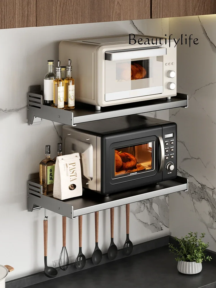 JB Gun Ash Forno de Microondas Rack de Armazenamento Rack de Parede Rack de Forno de Cozinha Montado na Parede Multifuncional