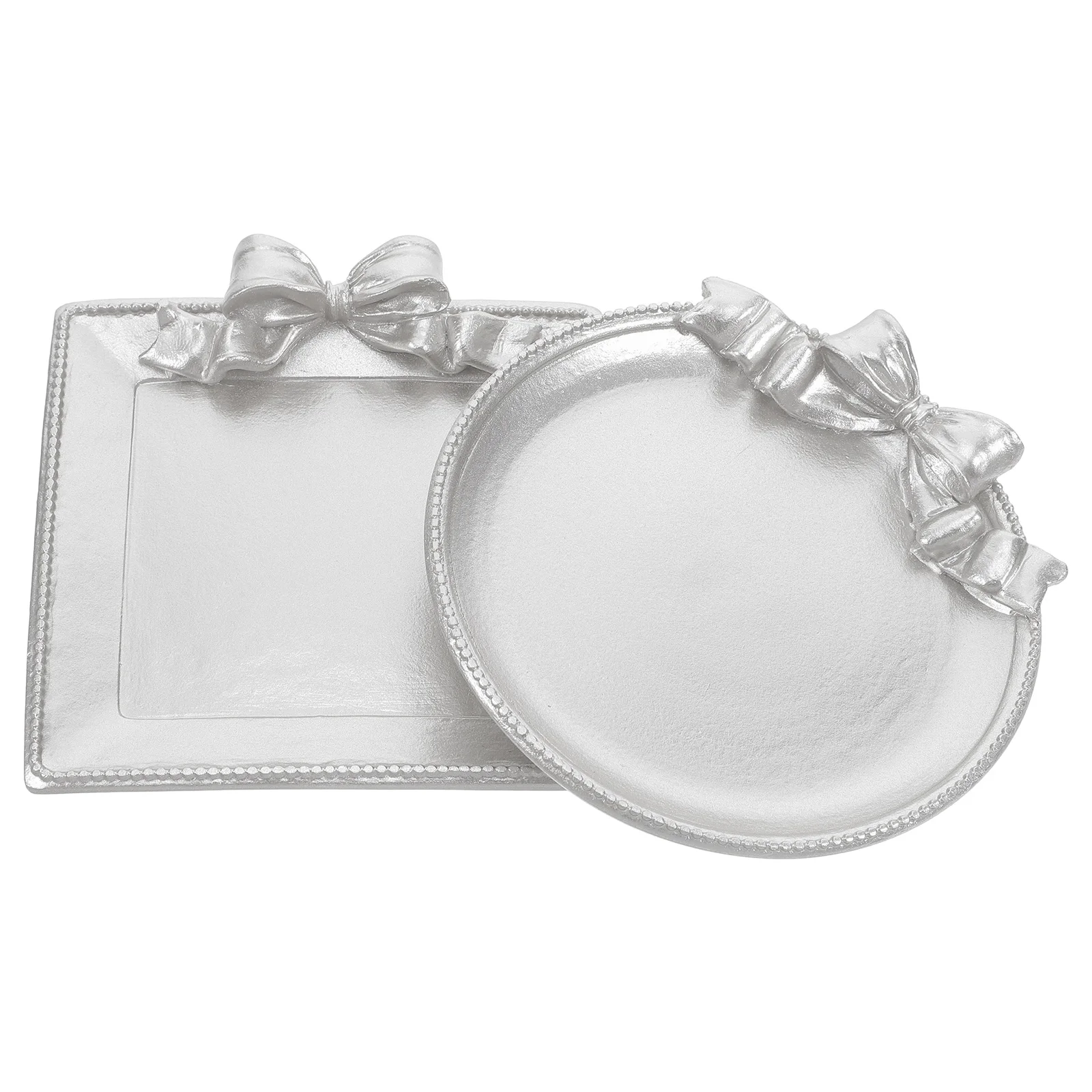 

2pcs Vintage Jewelry Tray Resin Decorative Bowknot Organizer Rings Bracelets Earrings Trinkets Storage Dresser Fruit Dish Home