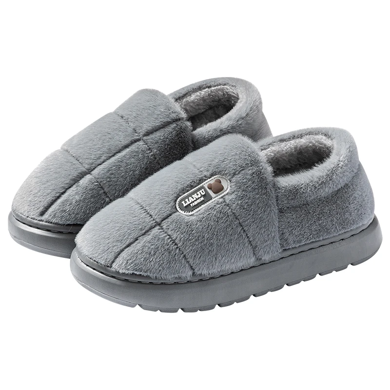 Männer hausschuhe Winter Einfarbig Wrap Heels Plüsch Hausschuhe Nicht-slip Warme Frauen Männer Hause Casual Baumwolle Schuhe große Größe 50 51