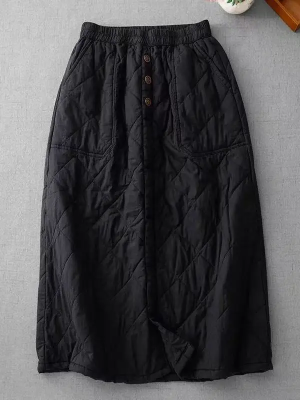 Thiened taille haute coton vers le bas jupe femme mi-longue a-ligne jupe chaude trajet Sle coréen Faion hiver jupe
