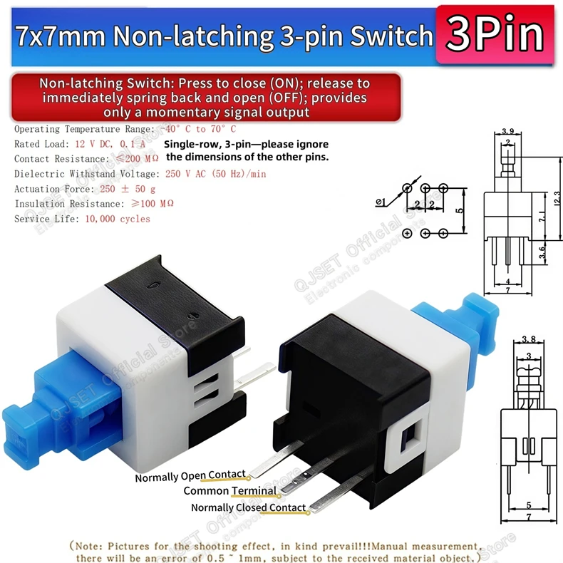 10 Stück 5,8x5,8 7x7 8x8 8,5x8,5mm Selbstverriegelnde/Nicht-verriegelnde Reset-/Multimeter-Taster, Taktiler Mikroschalter, 3/6-Pin Drucktastenschalter – Detail 27