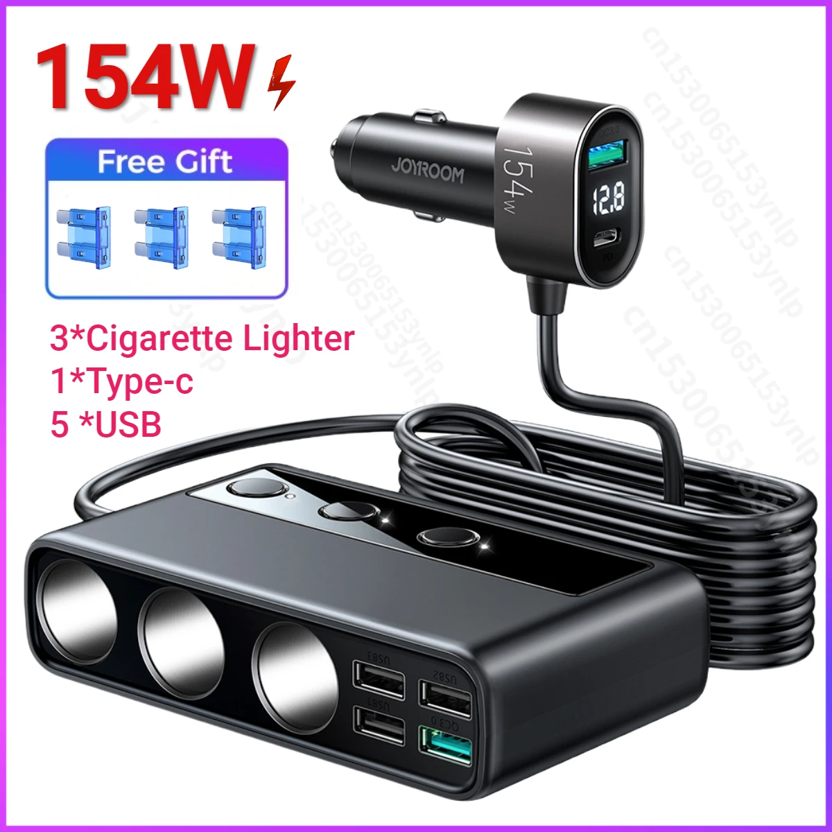 JR-CL06 9 in1 Auto ladegerät Adapter 154w pd 3 Steckdose Zigaretten anzünder Splitter Ladung