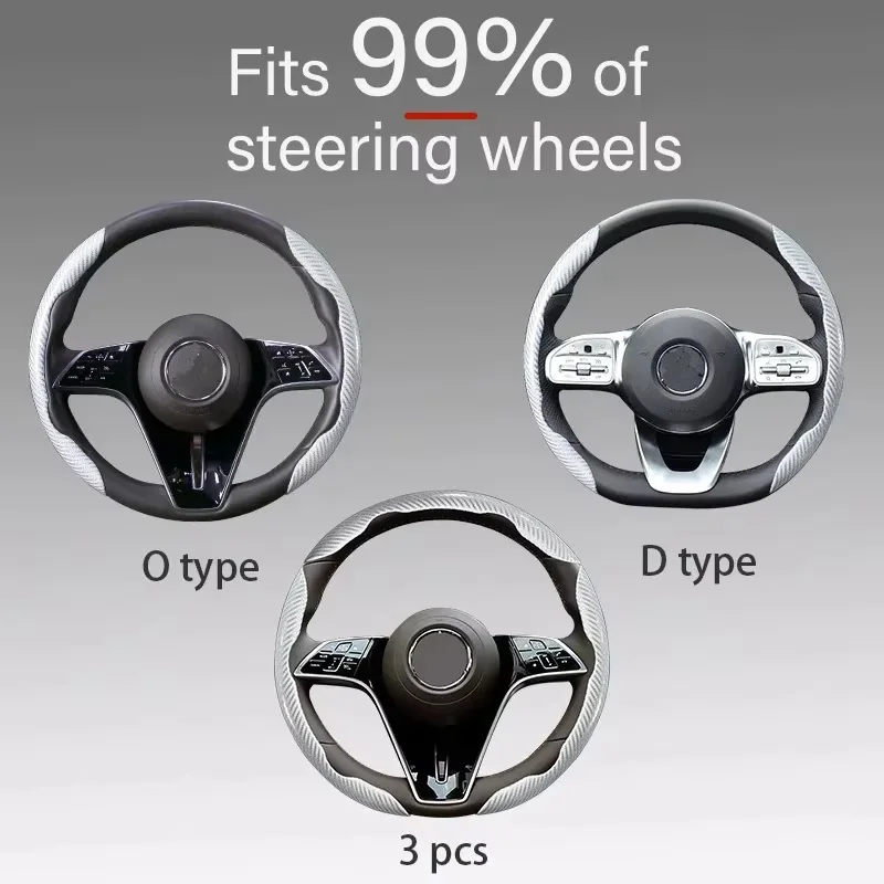 2/3PCS Laser Carbon Fiber Silicone Car Steering Wheel Cover 1K Micro Fiber Leather PVC Wheel Booster Cover Non-Slip Universal image 6