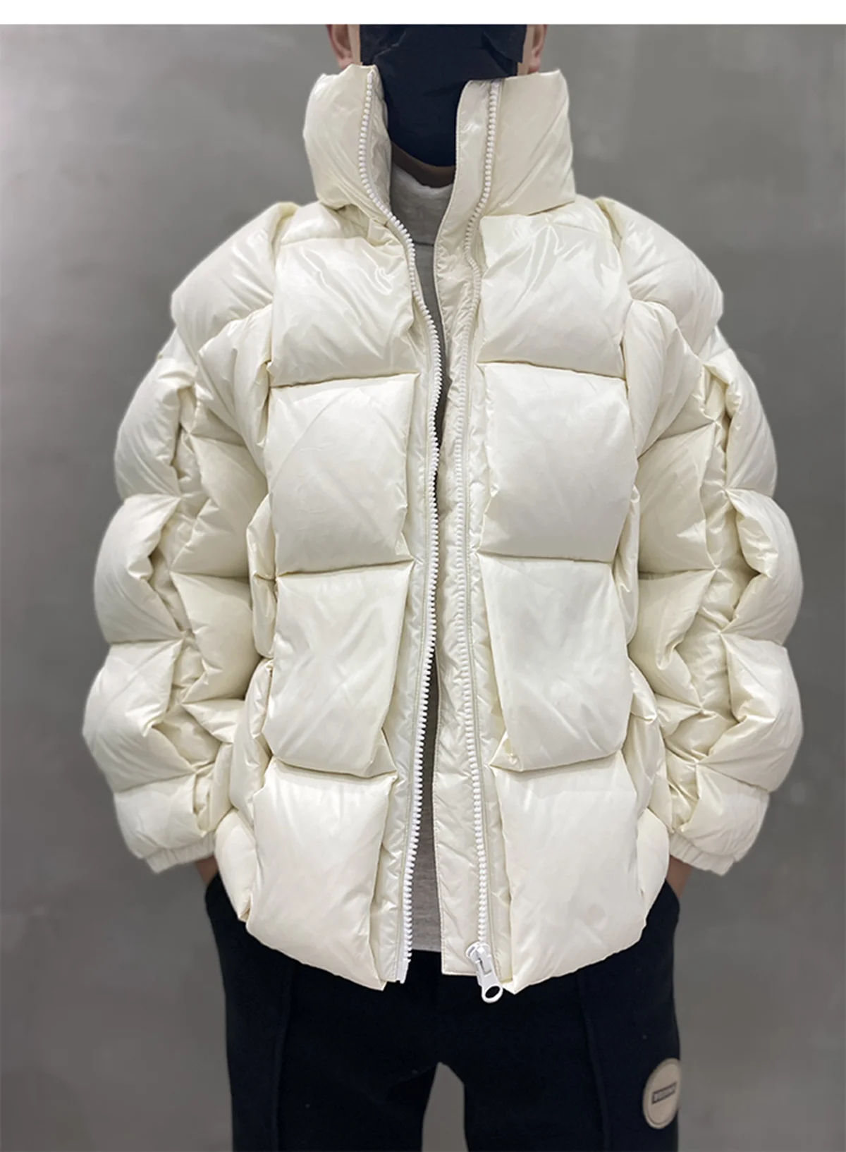 Winter Down Coats Men Square Weave Thicken Puffer Jackets Solid Fashion Loose Parkas Harajuku Streetwear Bubble Jackets Couple