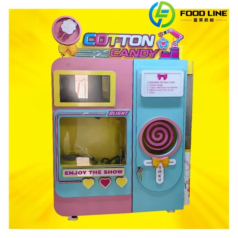 Customized Cotton Candy Vending Machine For Community Street Convenient 24 Hours Marshmallow Vending For Residents Children