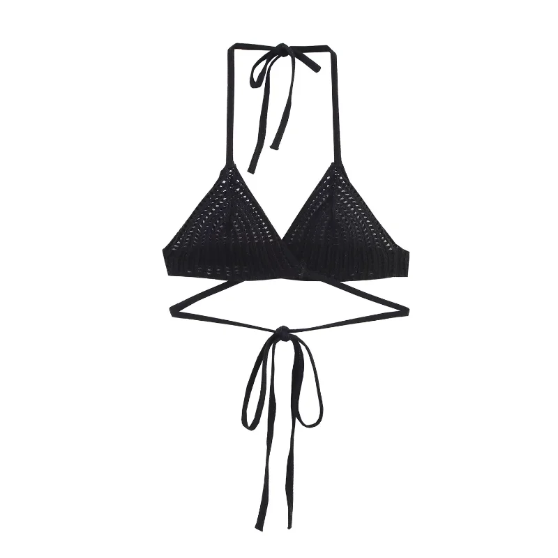 

TRAFZR Simple Sexy Cut Out Swimsuit Triangle Bikini Black Tie Side Beachwear Summer Pool Vacation Water Sports Fashion Swimwear