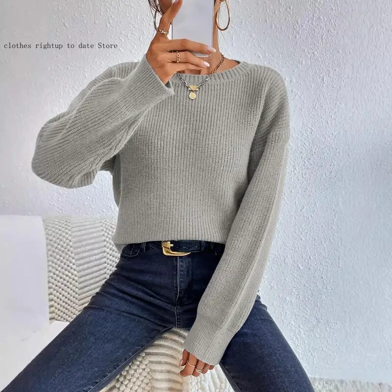 Autumn and Winter Japanese and Korean Casual New Sweater Short Round Neck Multi-Color Loose Long Sleeved Women's Knitted Sweater