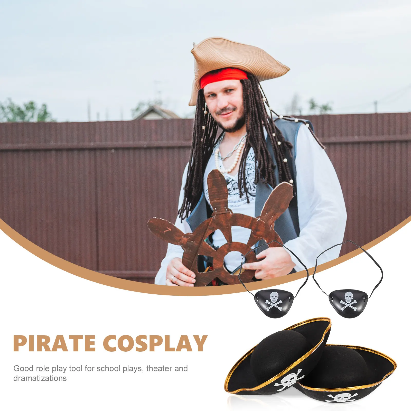 4Pcs Cosplay Pirate Hat and Eye Patch Set Realistic Skull Design Comfort Fit Role Play Supplies for Pirate Party Birthday School