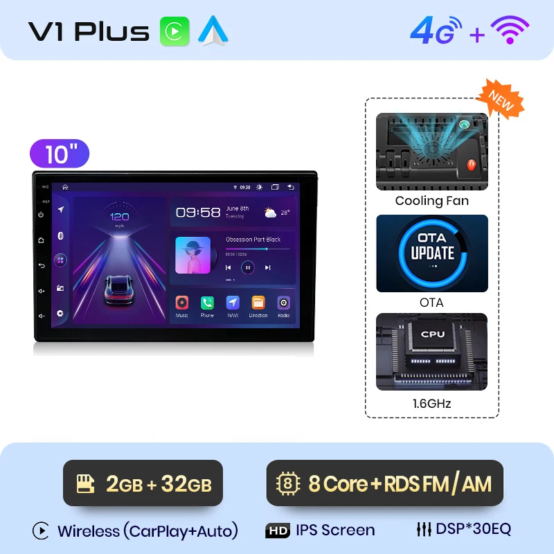 Junsun Qualcomm Autoradio 360 View Camera Draadloze CarPlay voor Apple Android Auto Universele Stereo Autoradio 4G GPS RDS WiFi BT