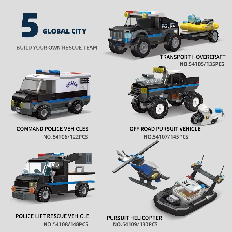 City Police Rescue Vehicle Series Building Blocks SWAT Patrol SUV Car Helicopter Model Bricks Children's Christmas Toys Gifts