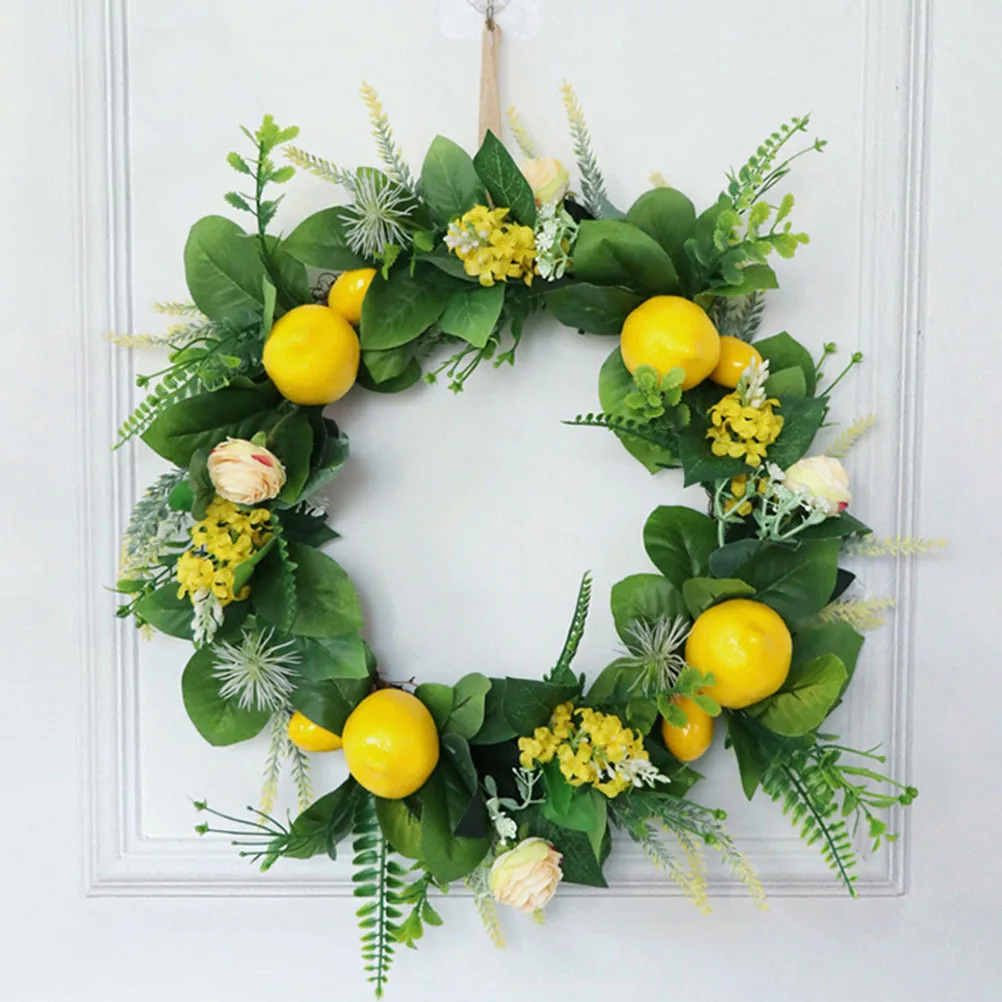 1 قطعة إكليل الليمون الاصطناعي الأصفر شكل دائري نسيج واقعي لطاولة الغرفة ديكور المنزل عطلة الجدار المتدلي