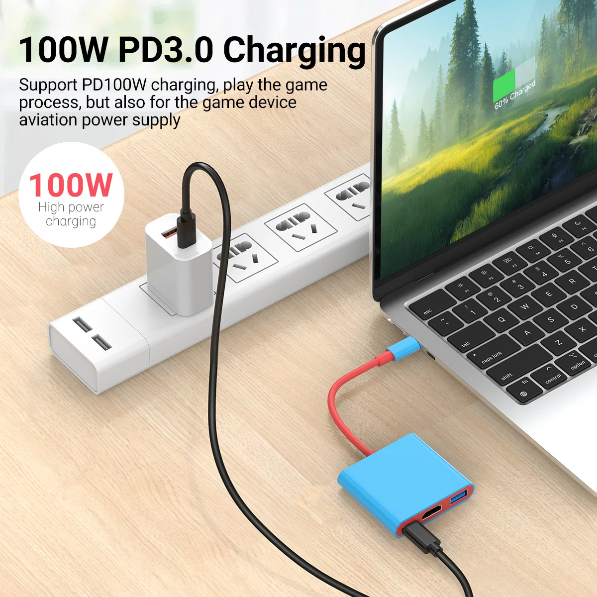 محطة إرساء محمولة 3 في 1 HUB TYPE-C مع HDMI وUSB 3.0 مثالية للسفر والألعاب