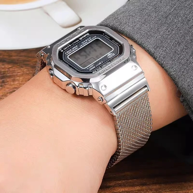 For Casio 35th Anniversary Steel Strap GMW-B5000 Series Modified Milan Mesh Belt Stainless Steel Strap Watch Chain with Tools