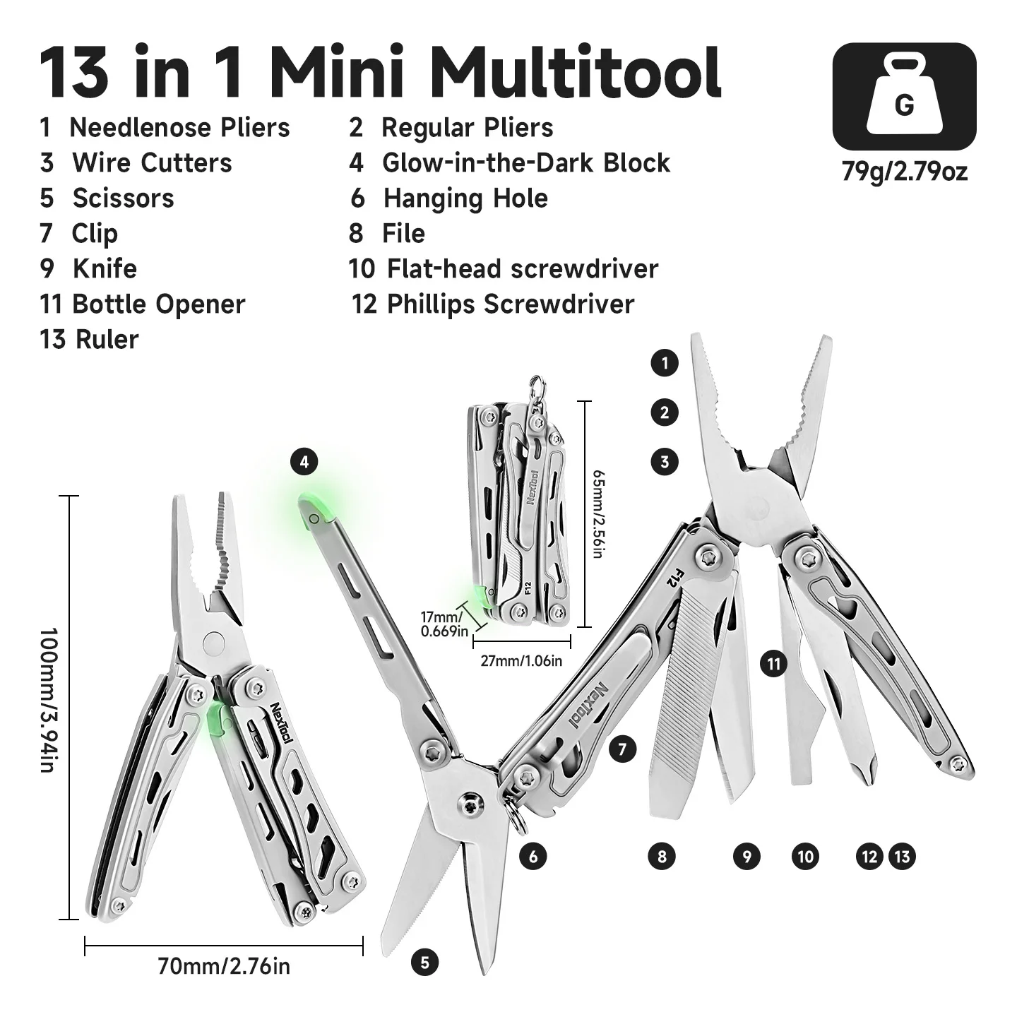 NexTool Mini Flagship F12 13 In 1 Multitool Folding EDC Hand Tool Screwdriver Mini Pliers File Scissors Bottle Opener Outdoor