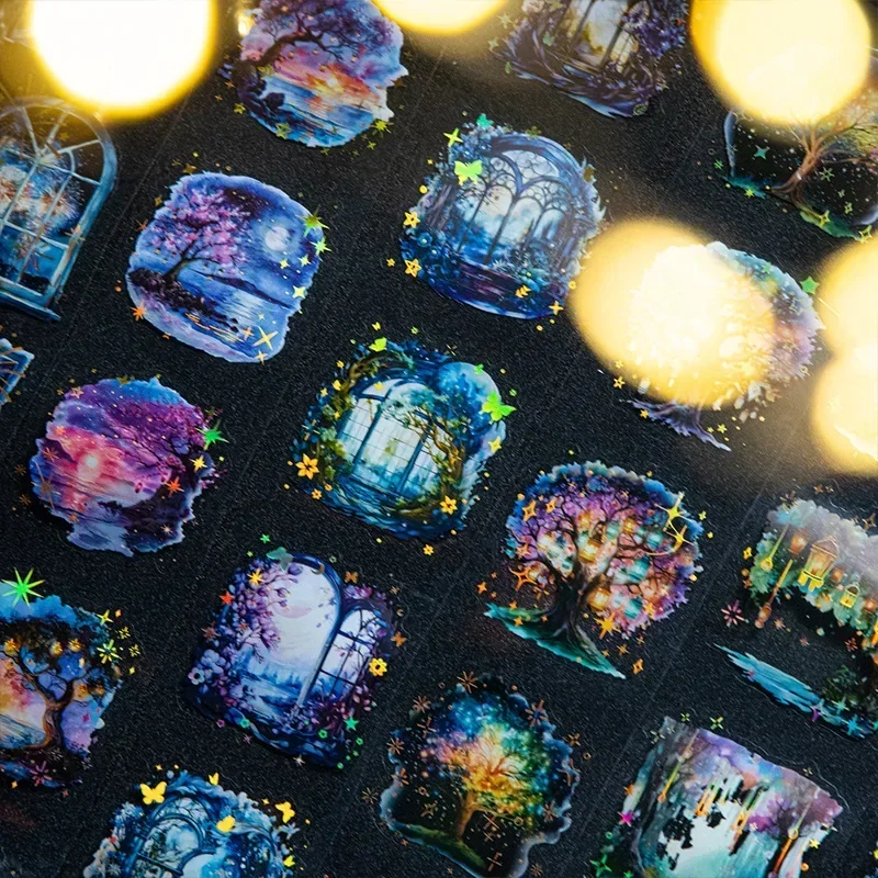 1Roll Landscaping Backing Collage PET Tape Bronzing Firefly Nightscape Lights Woods Night Series Adhesives Scrapbook 60mm*2m