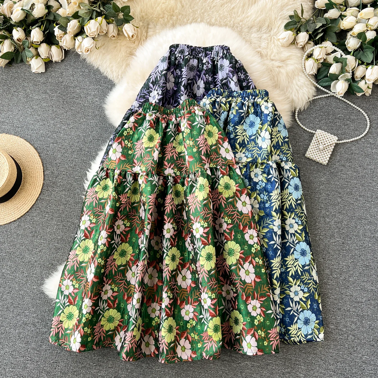 

Women Chic Jacquard High Waist Full Skirt Party Fashion Vintage A-line Skirt Autumn Winter Clothing