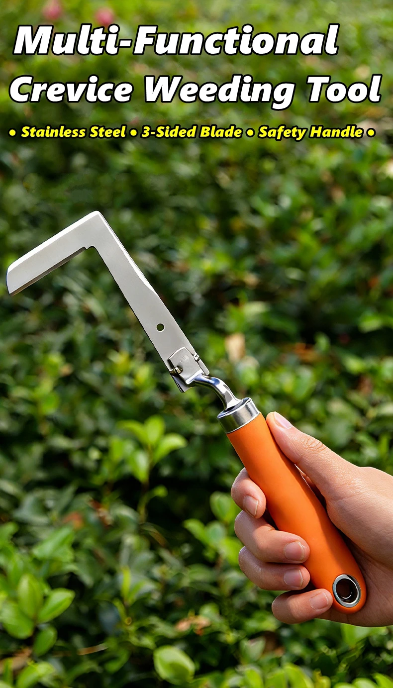 Stainless Steel Crack Weeder Crevice Weeding Tool Three Sided Blade Manual Weed Puller With Ergonomic Grip For Garden Yard