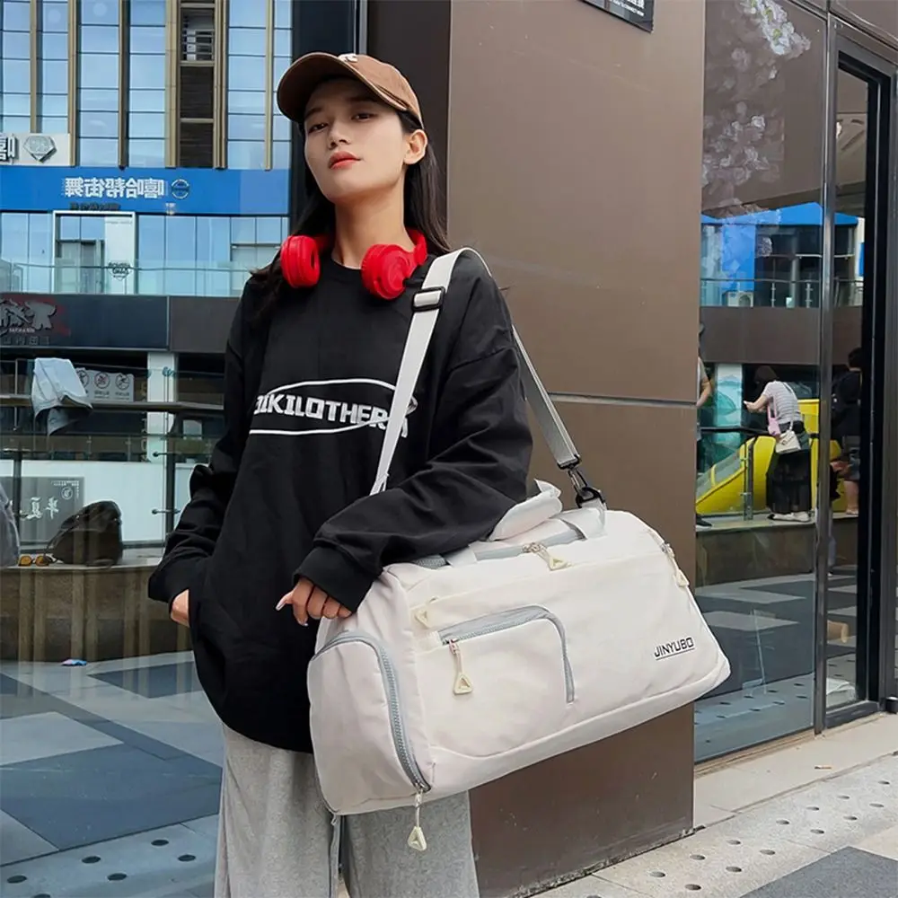 

Oxford Travel Luggage Bag Foldable Sturdy Nylon Duffle Bag Multi Layered with Shoe Compartment Large Capacity Handbag Trip