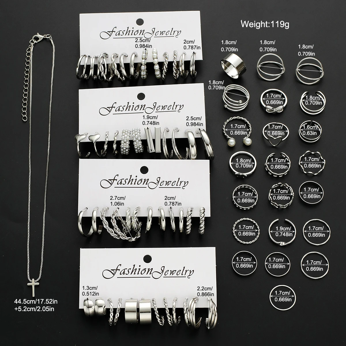 71pcs Simple Faux Pearls Cross Necklace Bracelet Ring Earring Jewelry Set for Women Daily Party Wear Holiday Dating Holiday Gift - view 6