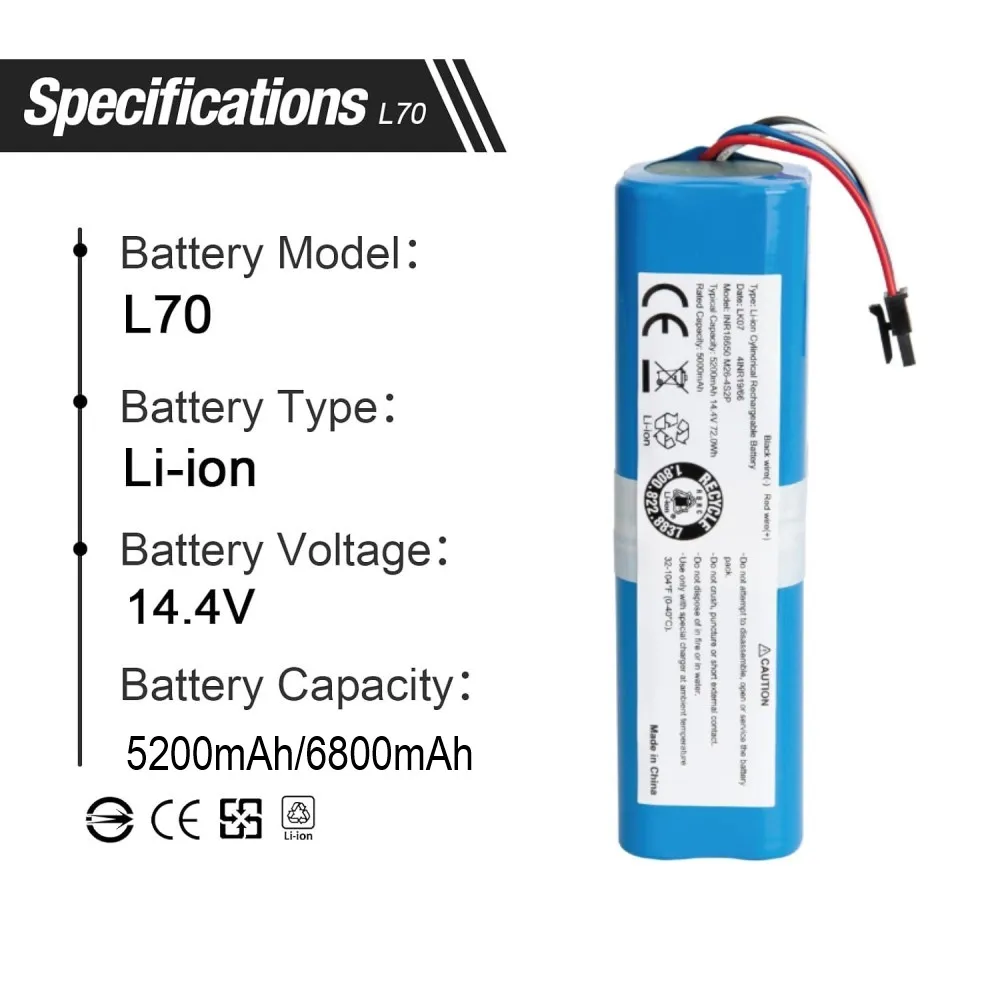 New 5200mAh/6800mAh Replacement Battery for Eufy Robovac L70 L10 Hybrid, T2190, T2190G21, PN. INR18650M26-4S2P