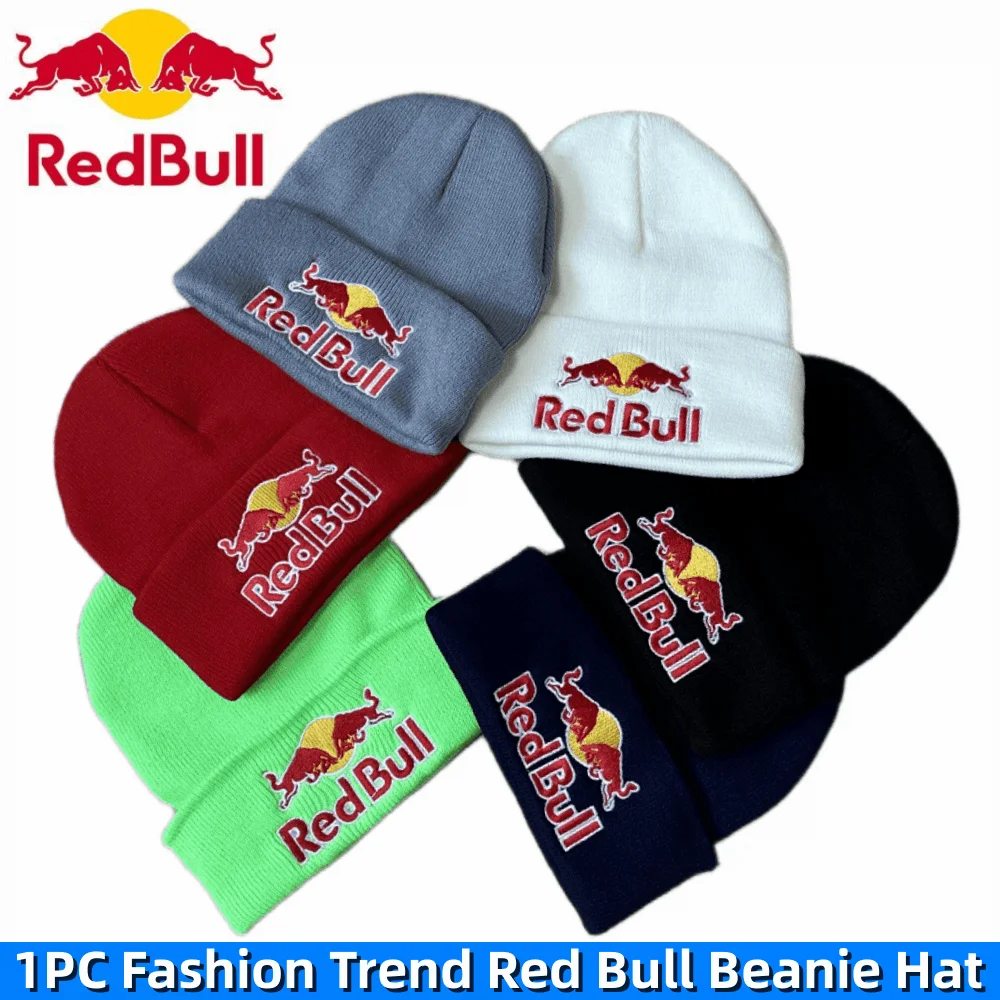 1PC Fashion Trend Red Bull Beanie hat Men and Women Winter Warm Red Bull Knitted Hat Street Unique Clothing Red Bull Headwear