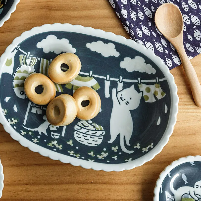 Japanese-style tableware cartoon cat pattern cute creative dishes household plates bowls mugs  diner plate  nail stamping plates