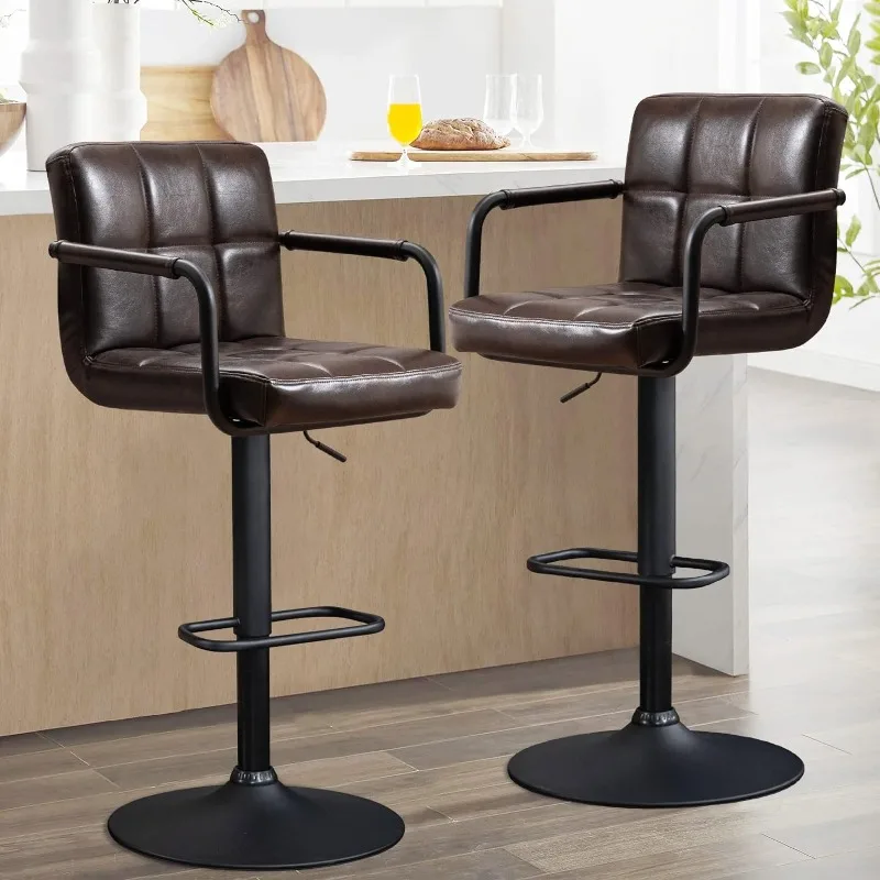 

30" Faux Leather Upholstered Bar Stool, Adjustable Counter Stools Bar Chairs Modern Design Swivel Barstools Hydraulic Stools