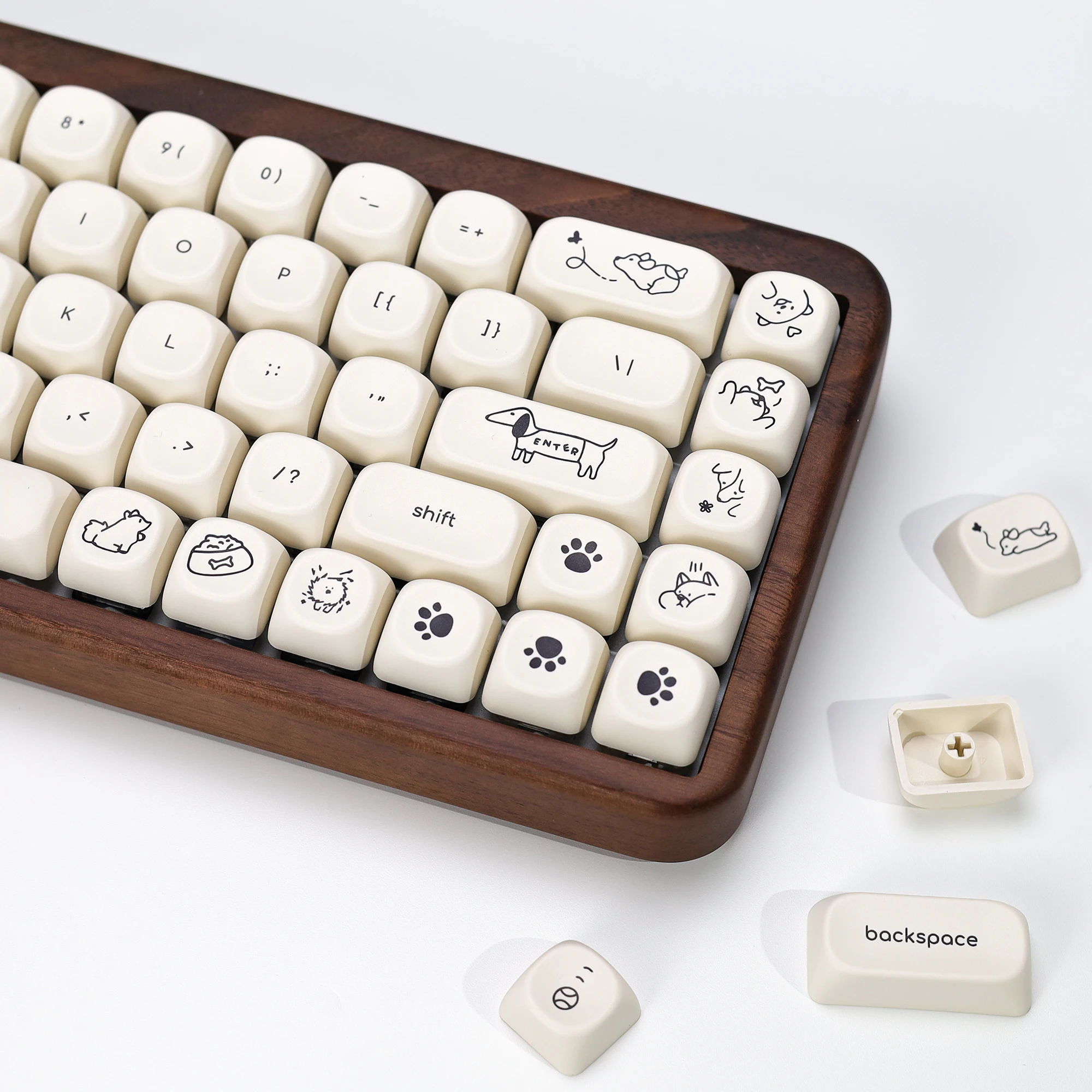 KBDiy 137Keys Milky White Dog Keycaps PBT KOA MOA Profile Cute Keycap For Mechanical Keyboard Game Korean Key Caps 60% 75 Set