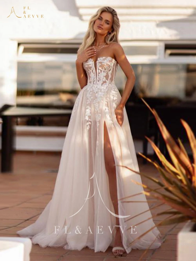 فستان زفاف FL&AEVVE على شكل قلب مع فتحة جانبية مزين بفتحة جانبية فستان عروس مخصص للحفلات الرسمية vestidos de novia