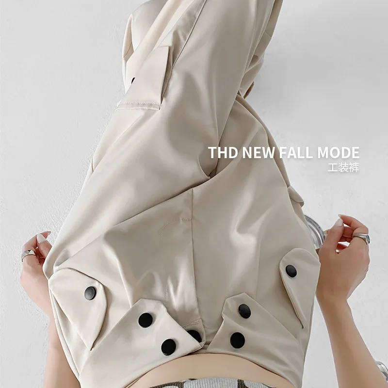 

Брюки-карго в американском стиле для женщин, новые весенне-осенние свободные прямые повседневные широкие брюки в стиле ретро, утягивающие брюки с высокой талией