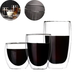 Stripe Double Wall Tea Milk Juice Coffee Water Cup Whisky Espresso Coffee High Borosilicate Glass Mug Clear Heat Resistant Gift