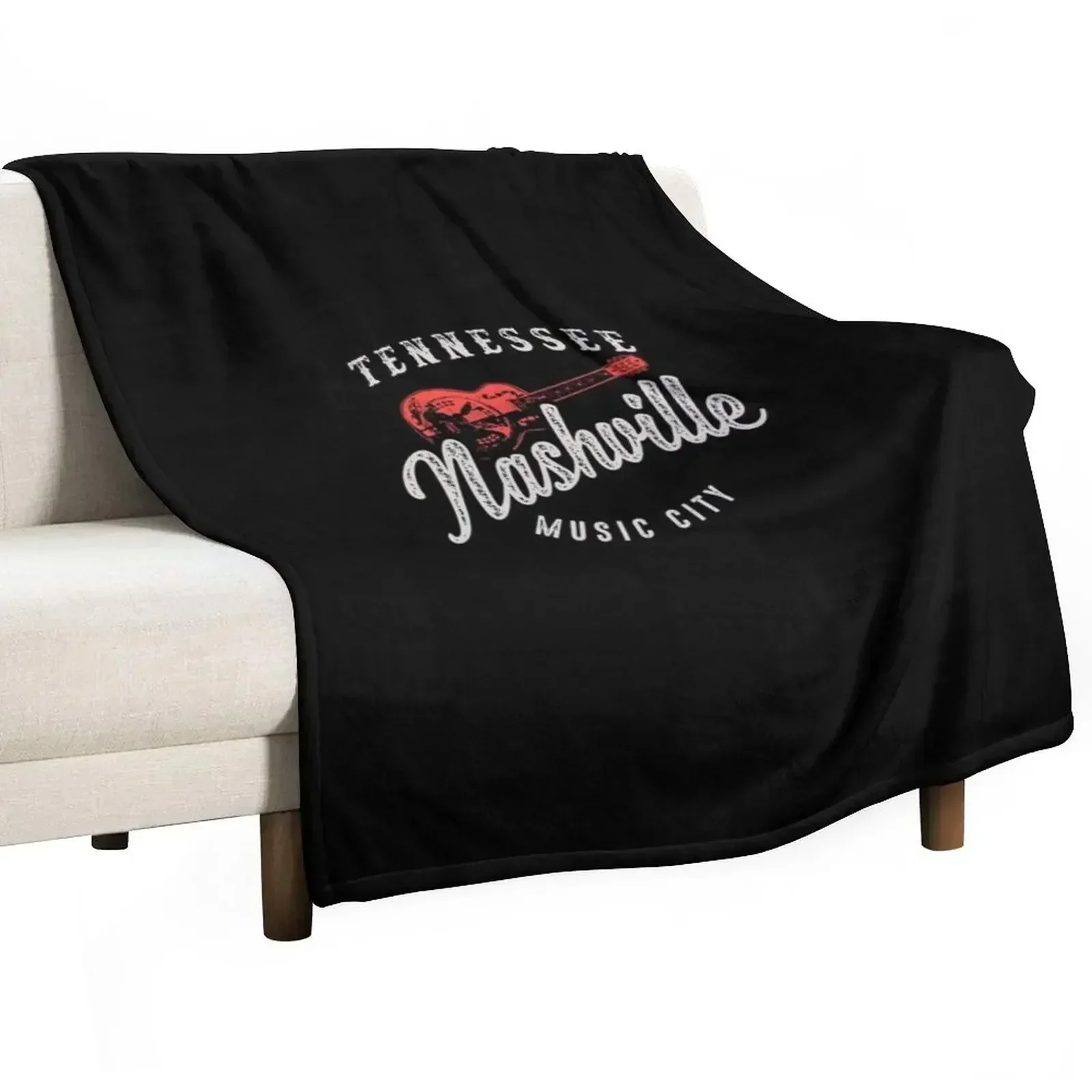 Nashville Music City USA Guitar Vintage Long Sleeve T-Shirt Throw Blanket Large Blankets Sofas Of Decoration Furry Blankets