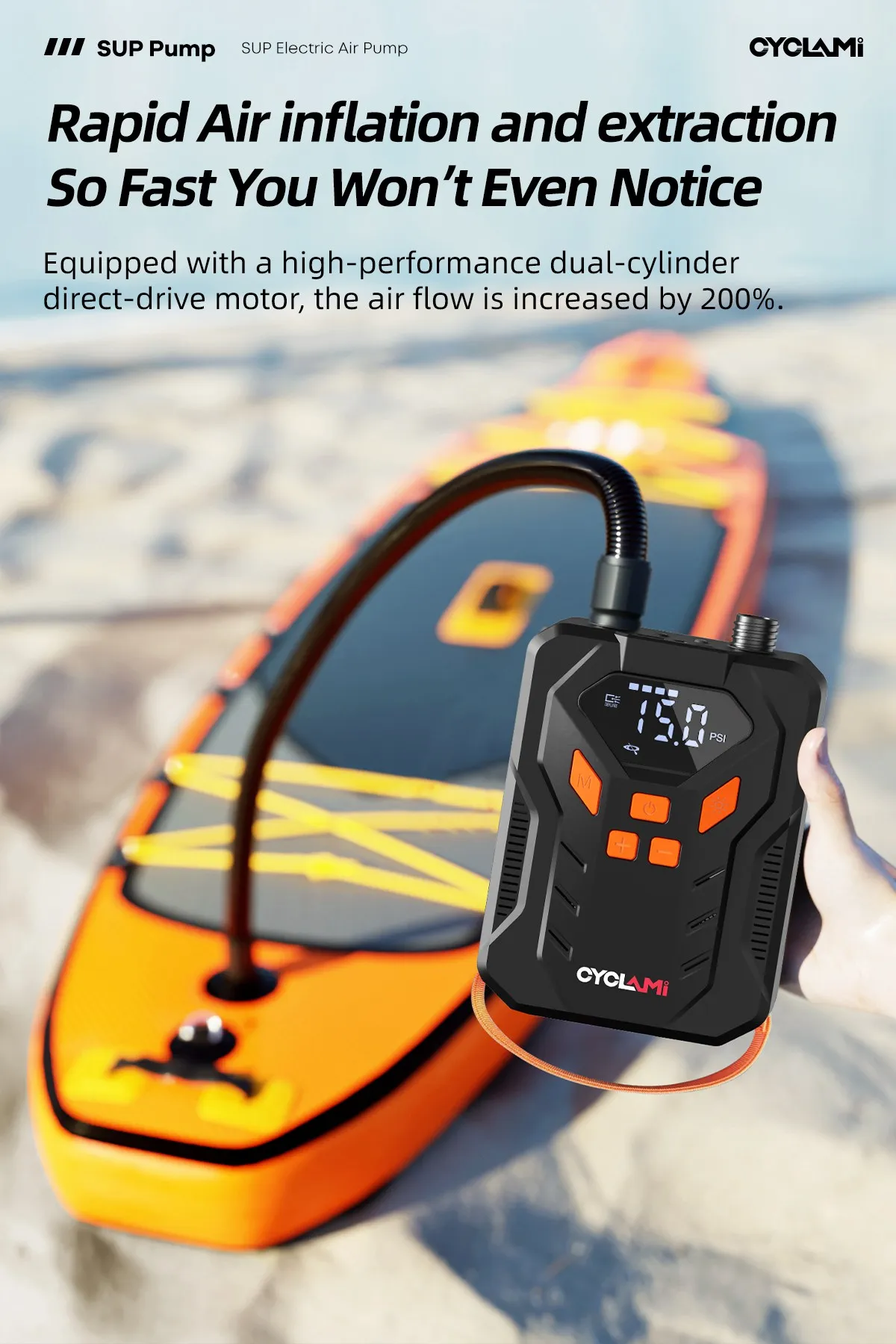 20PSI SUP-Pumpe Stand-Up Paddle 12000mAh Hochleistungs-Luftpumpe für aufblasbare PVC-Boote, Kajaks, Surferzubehör, Kite-Matratzen, Zeltmatratzen – Detail 13