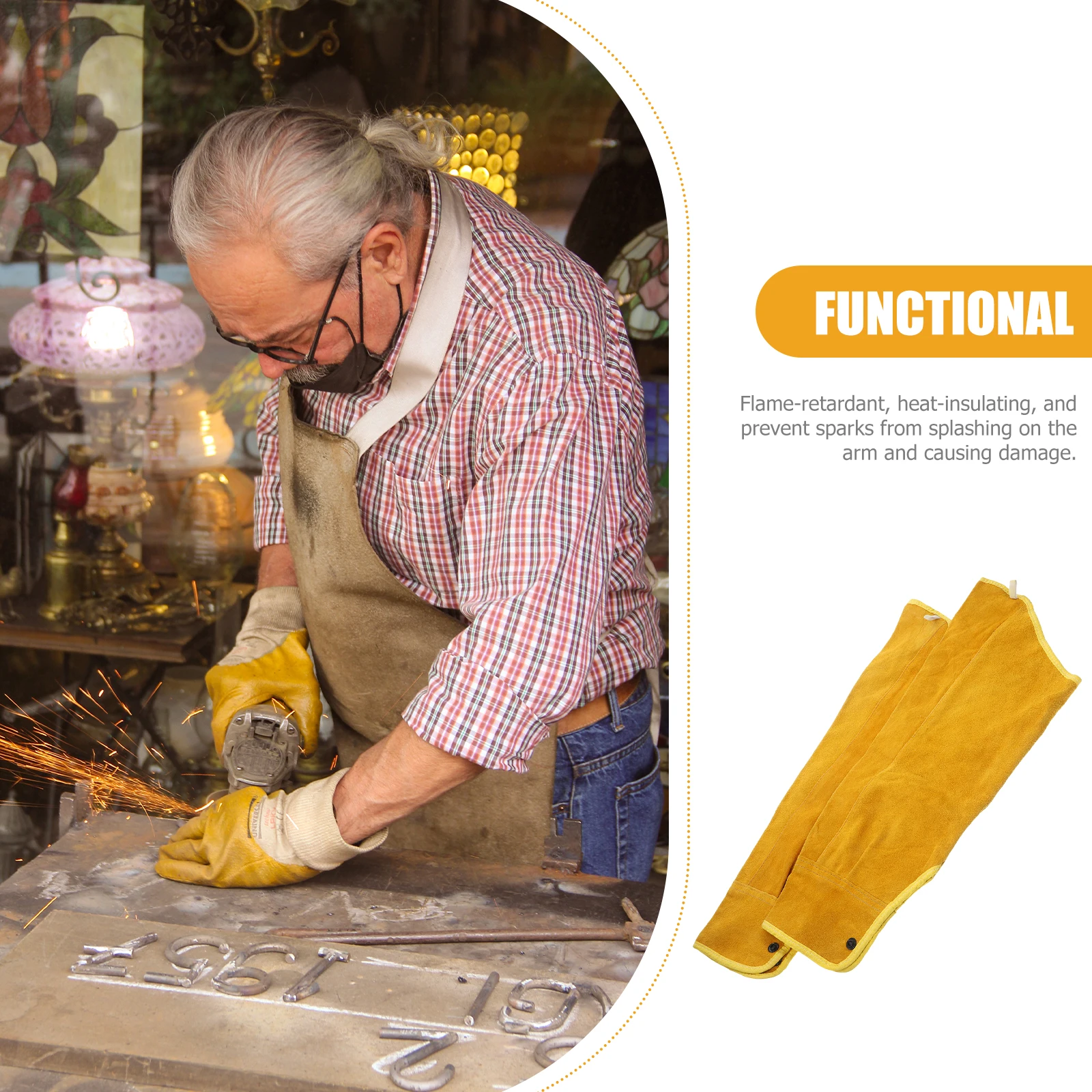 

1 Pair Flame Retardant Welding Sleeves Cowhide Protective Oversleeves Arm Protection Sleeve Heat Insulating Yellow For All