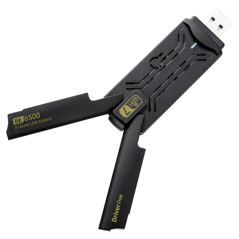 윈도우 11/10 무선 네트워크 카드, 트라이 밴드 2.4G 및 5.8G 및 6GHz BE6500 USB 동글 듀얼 안테나, 6500Mbps 와이파이 7 USB 와이파이 어댑터