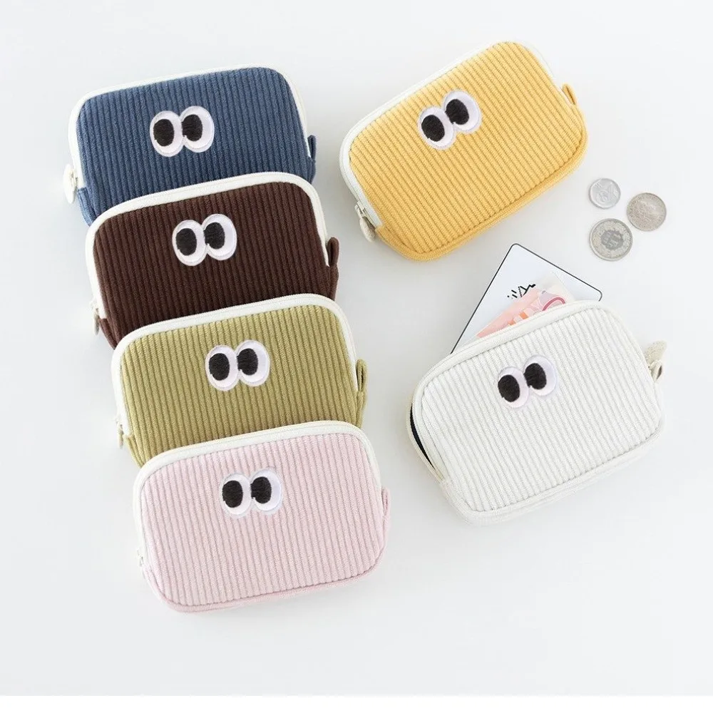 Portable Embroidered Coin Purse Corduroy Multi Layer Storage Bag with Zipper Multifunctional Card Bag Daily Use