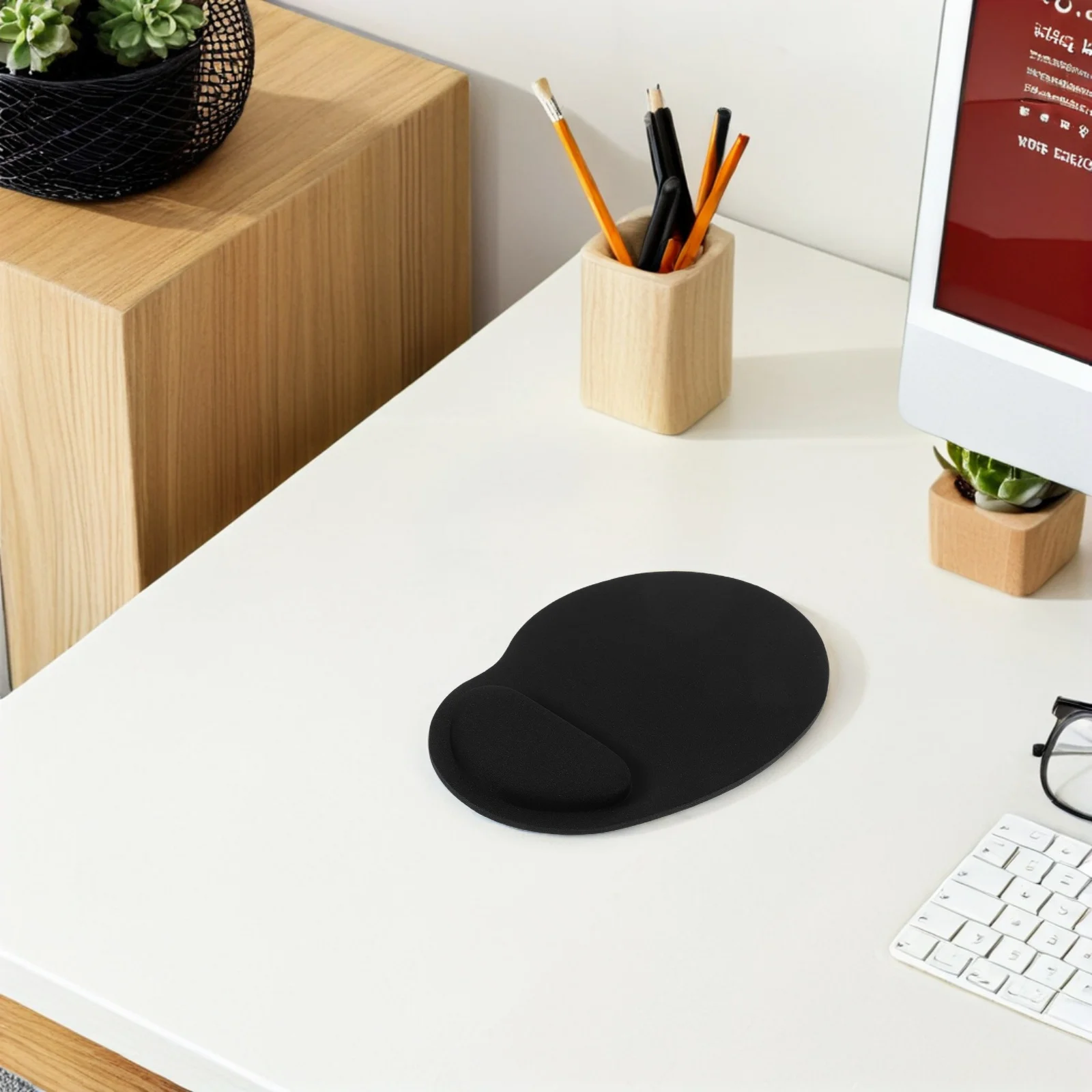 Alas Mouse Komputer Anti Selip Hitam dengan Penyangga Pergelangan Tangan Silikon Ergonomis untuk Kantor, Rumah, Perjalanan, dan Gaming