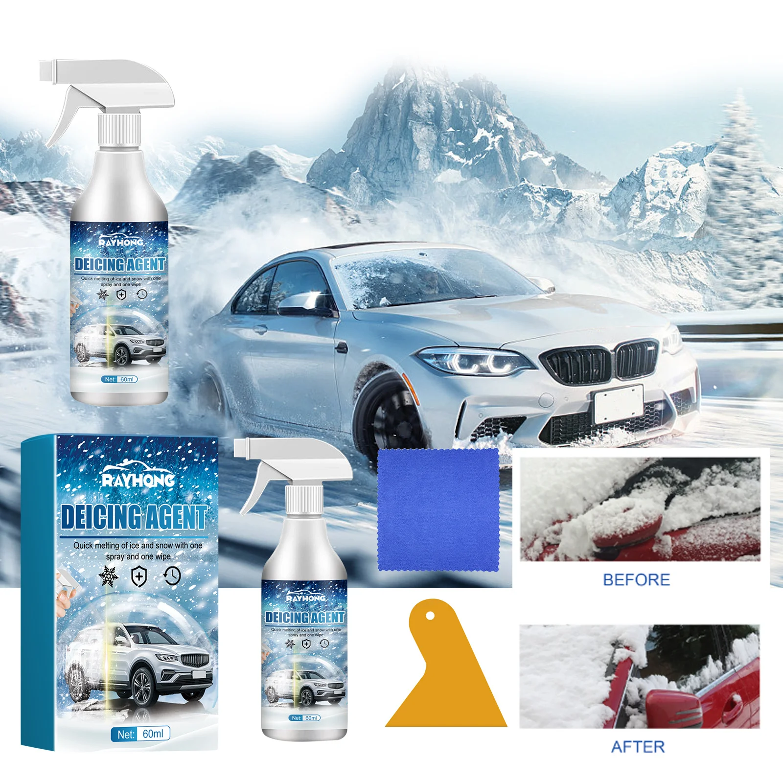 Snow Melting Spray Car Window Glass Deicing Winter De Icing Road Anti Slip Garden Anti-coverage With Ice Winter Vehicle Supplies