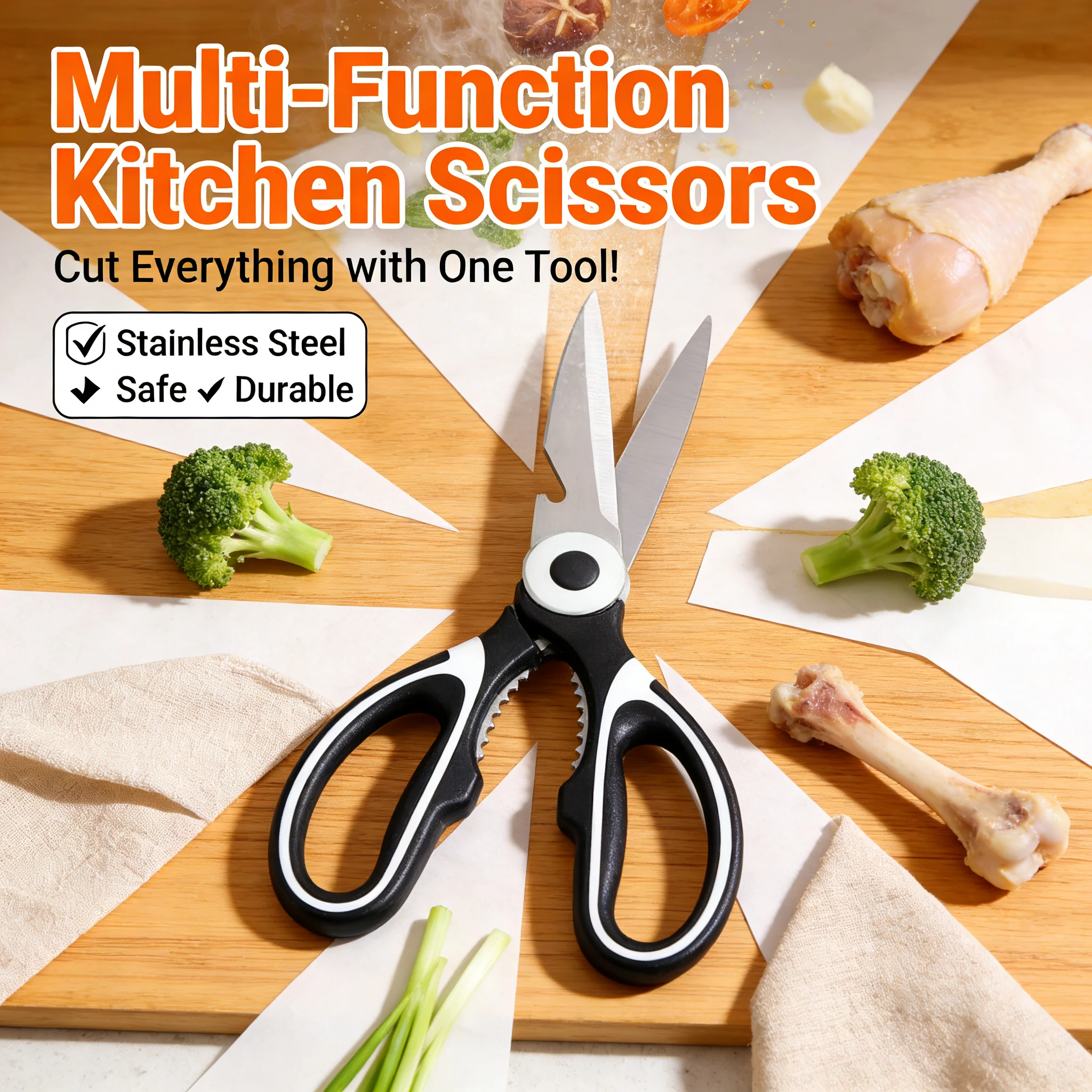 Tijeras de Cocina Multiusos Todo en Uno, Tijeras Ergonómicas Resistentes y Afiladas para Cocinar, Manualidades, Oficina, Hogar y Uso Diario