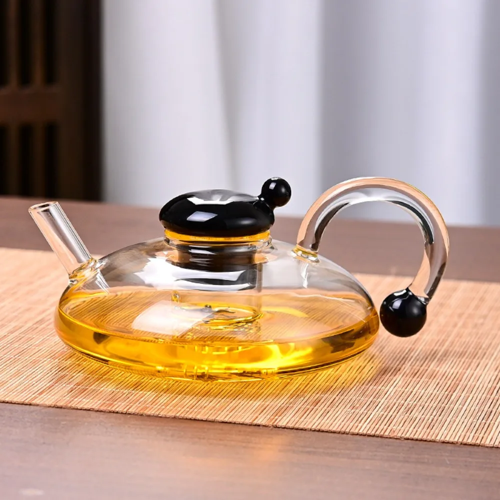 Nordic Style Deflated Tea Pot Heat Resistant with Infuser Health Tea Pot Transparent Glass Tea Brewing Pot Afternoon Tea