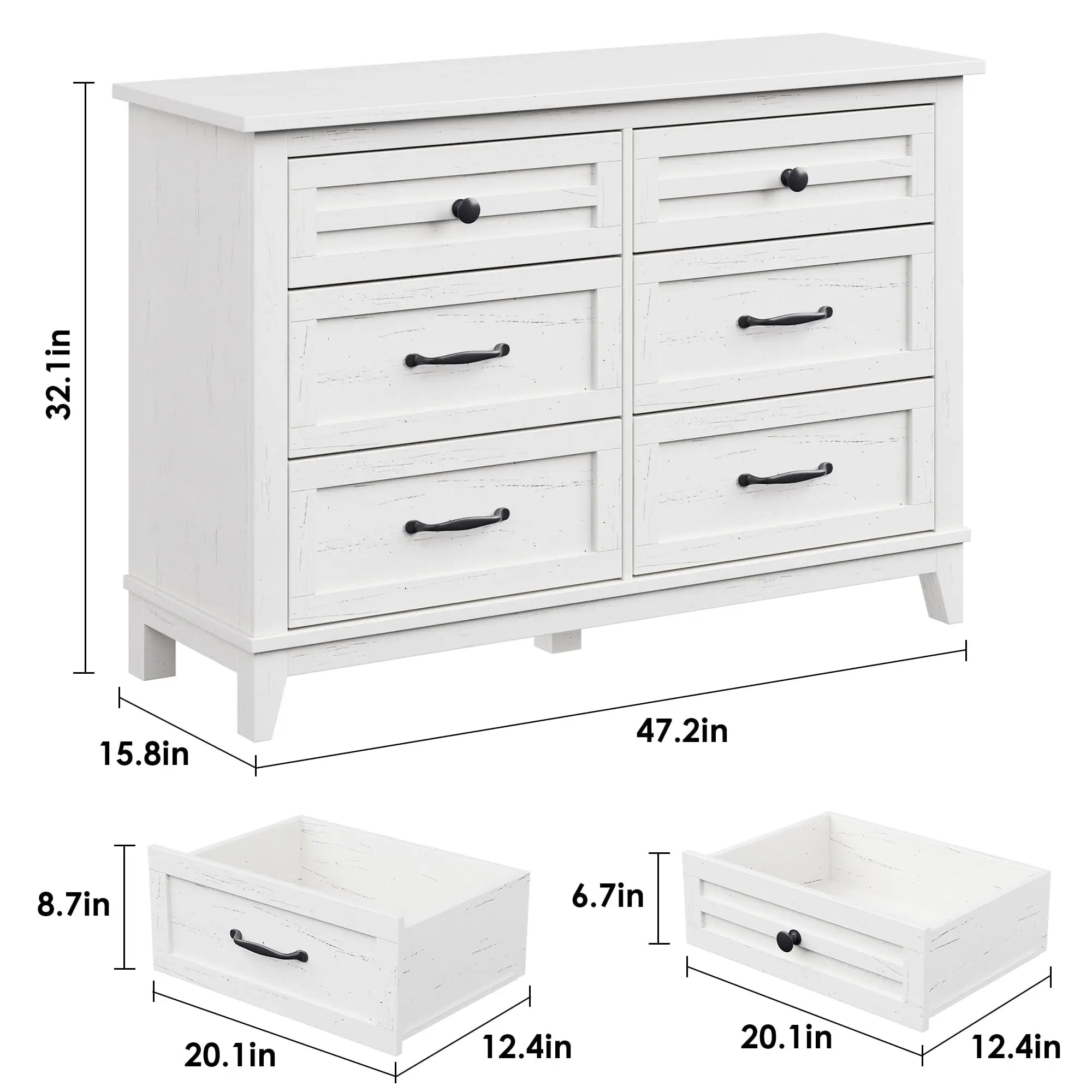 6 Dresser for Bedroom, 47 in Wide Drawer Dresser with Storage Freestanding, Wooden Closet Storage Chest for Living Room, Bedroom, Entryway