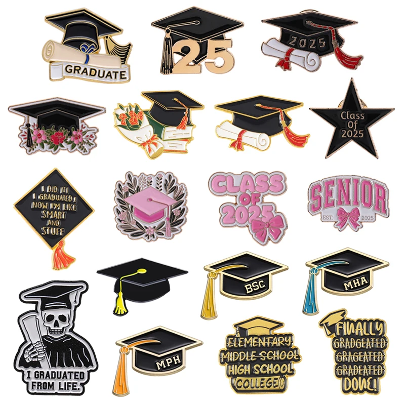 Abschlusssaison Trencher Cap Emaille Pin Blume Bachelor Hut Broschen Revers Abzeichen Schmuck Souvenir Geschenke für Studenten Freunde