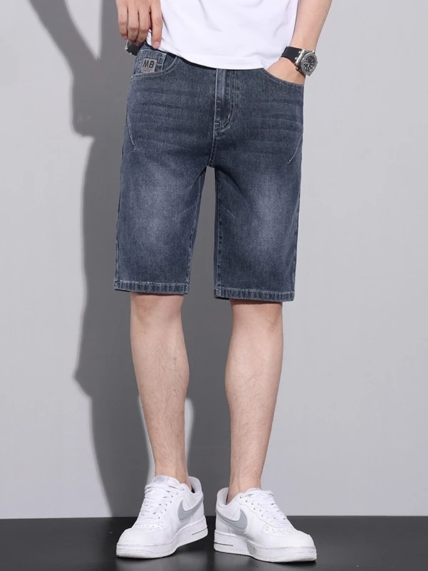 

Summer Thin Denim Shorts Men's Style 2025 New Trendy Five-Point Loose Elastic Straight Leg Jeans Casual Breathable Youth Fashion