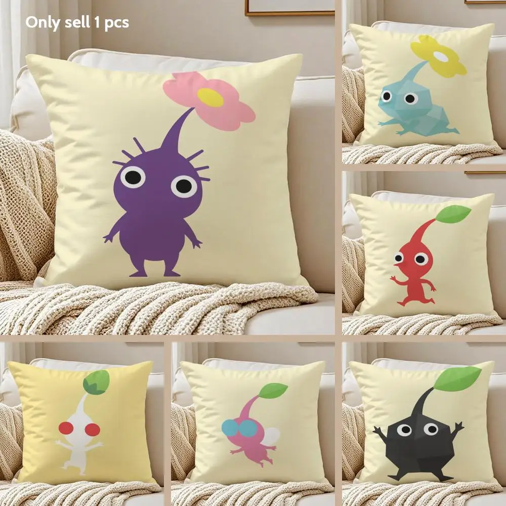 Cartoon P-PIKMINS Cushion Cover Silky Short Plush Sofa Pillow Cover Hidden Zipper Soft Dustproof Case for Home Decor